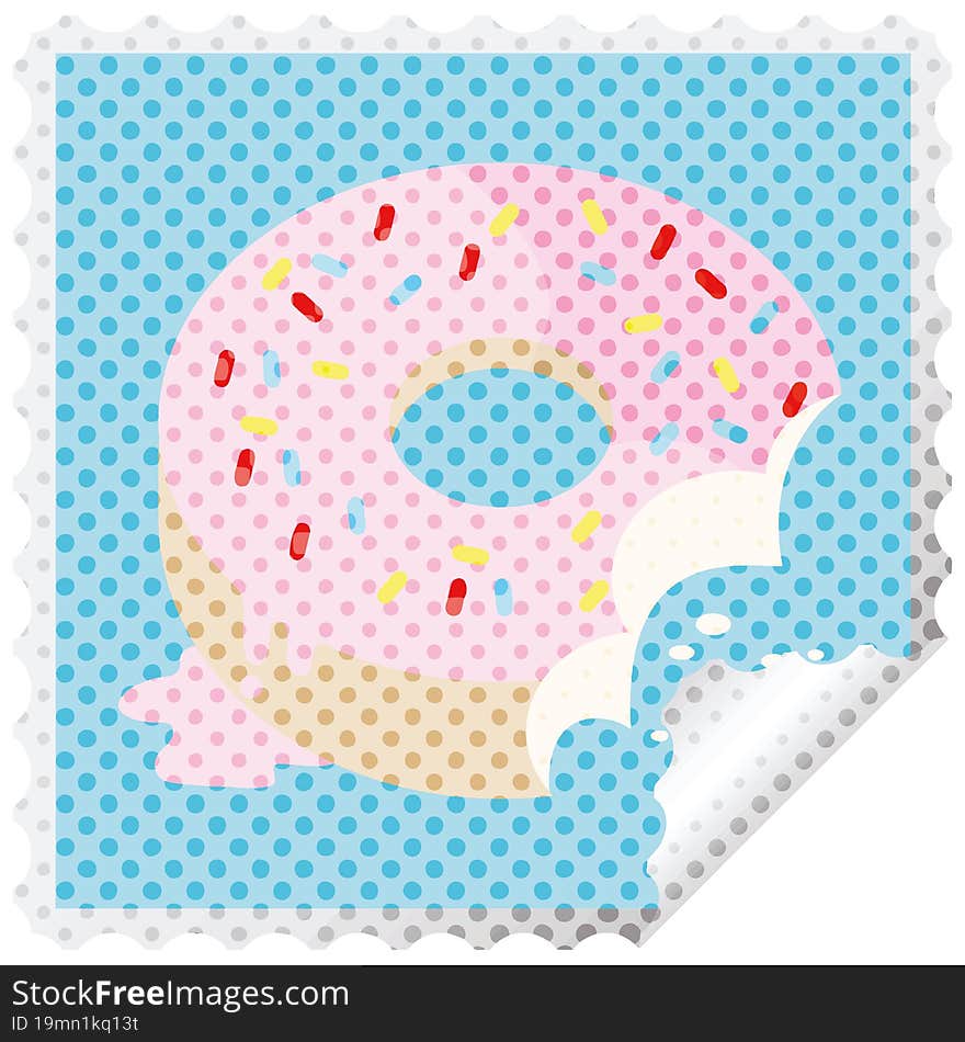 bitten frosted donut graphic vector illustration square sticker stamp