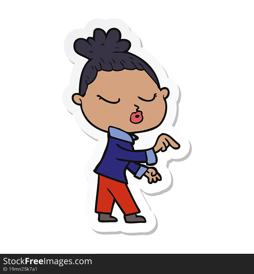 Sticker Of A Cartoon Calm Woman