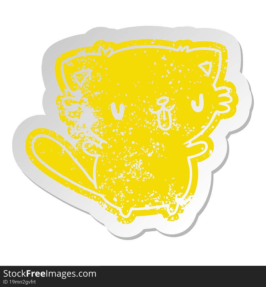 distressed old cartoon sticker of cute kawaii cat. distressed old cartoon sticker of cute kawaii cat