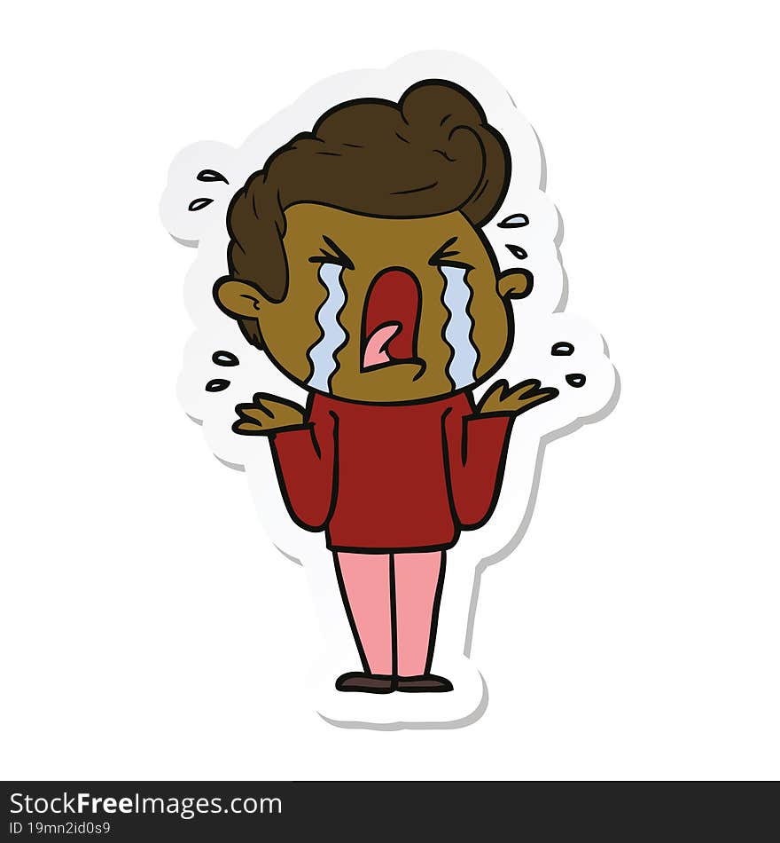 Sticker Of A Cartoon Crying Man