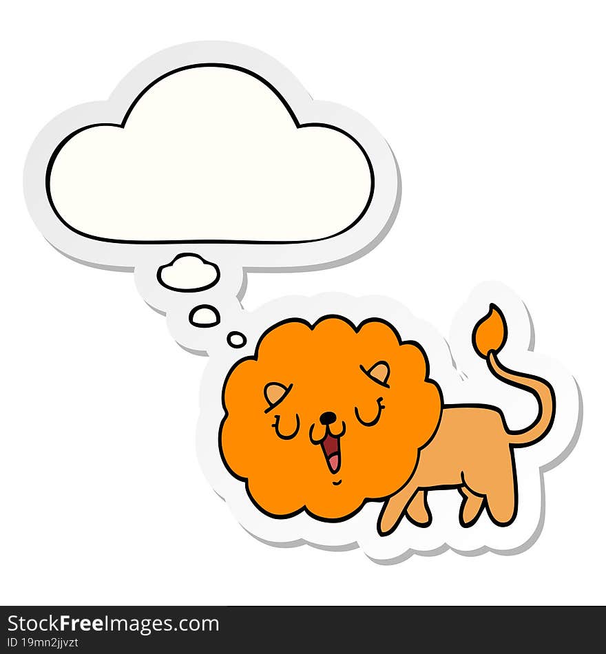 cute cartoon lion and thought bubble as a printed sticker