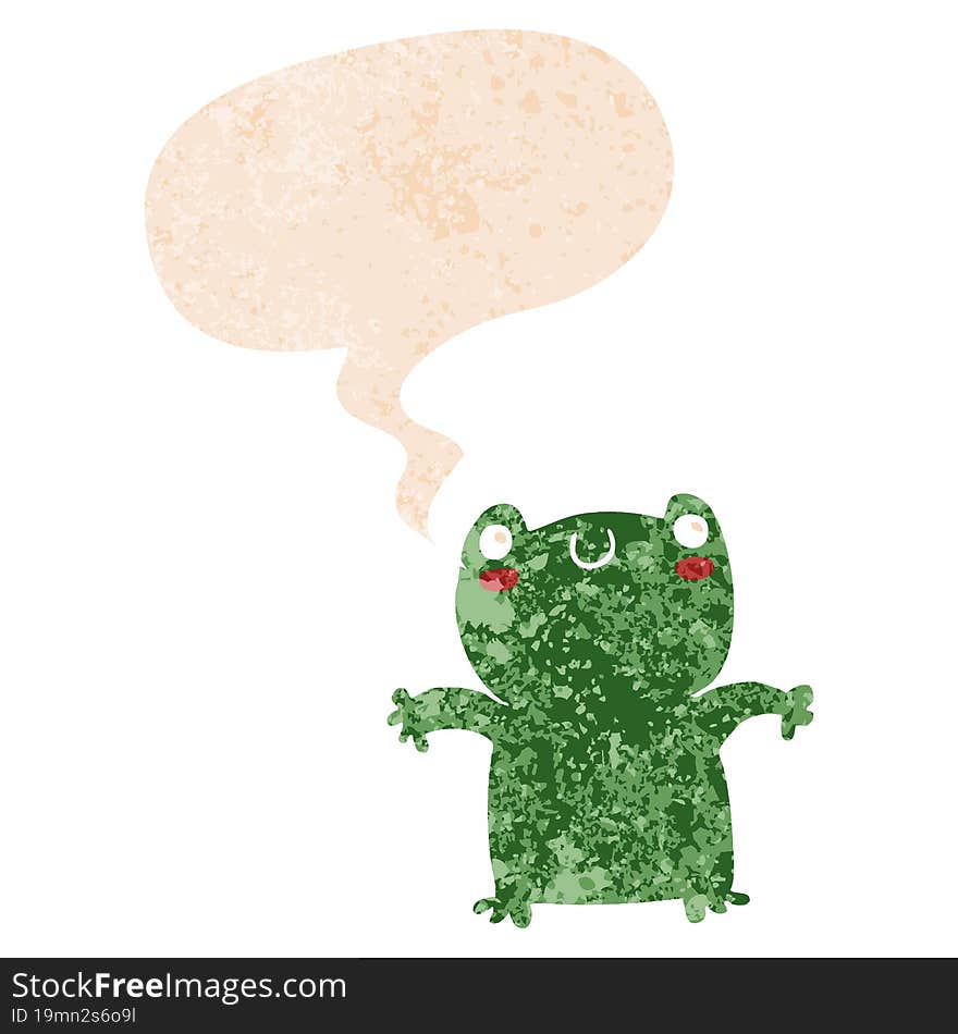 Cartoon Frog And Speech Bubble In Retro Textured Style