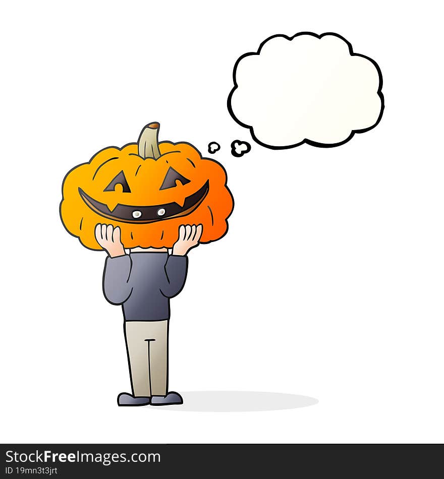 freehand drawn thought bubble cartoon pumpkin head halloween costume