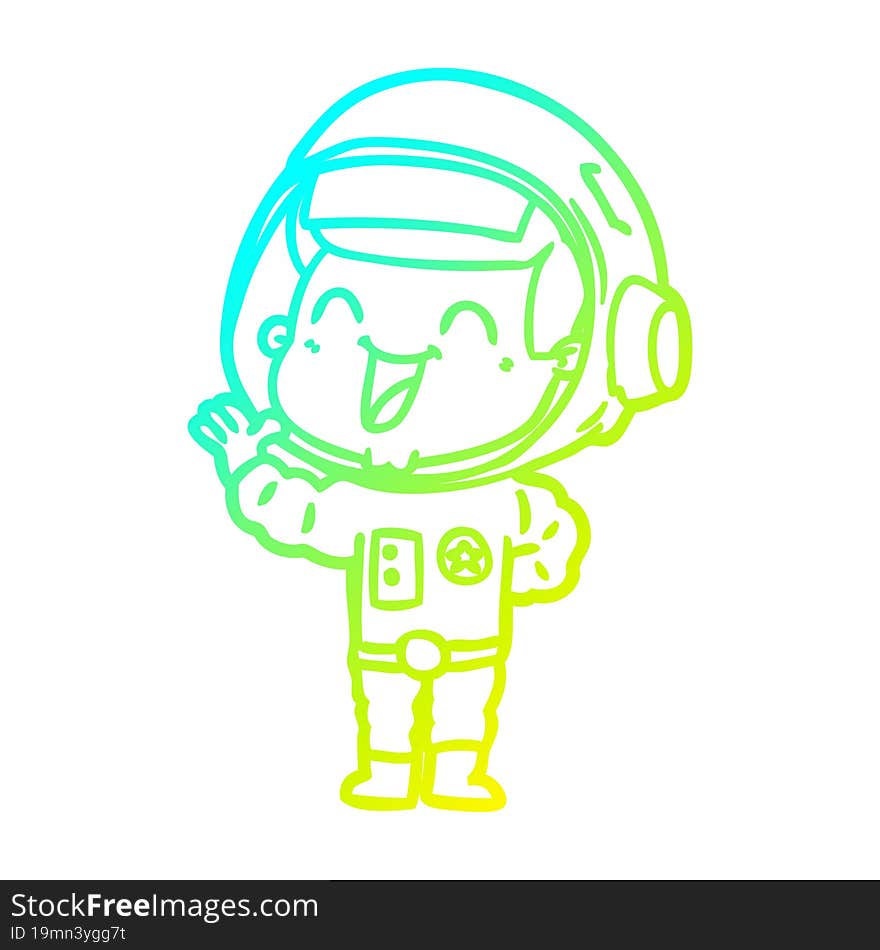 cold gradient line drawing of a happy cartoon astronaut