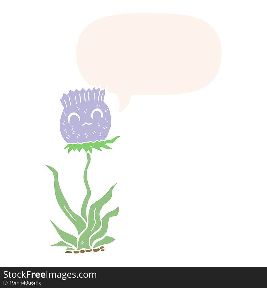 Cartoon Thistle And Speech Bubble In Retro Style