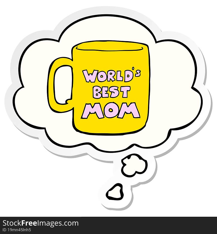 worlds best mom mug and thought bubble as a printed sticker