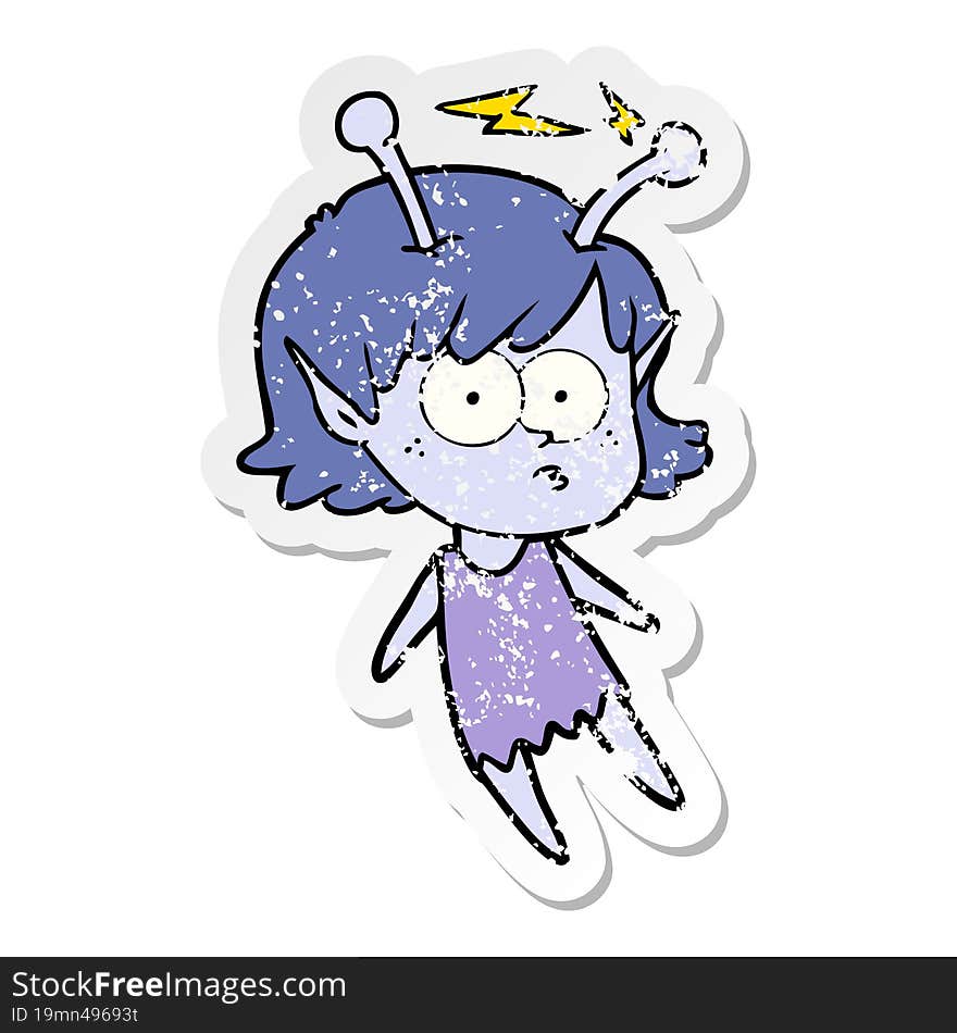 distressed sticker of a cartoon alien girl