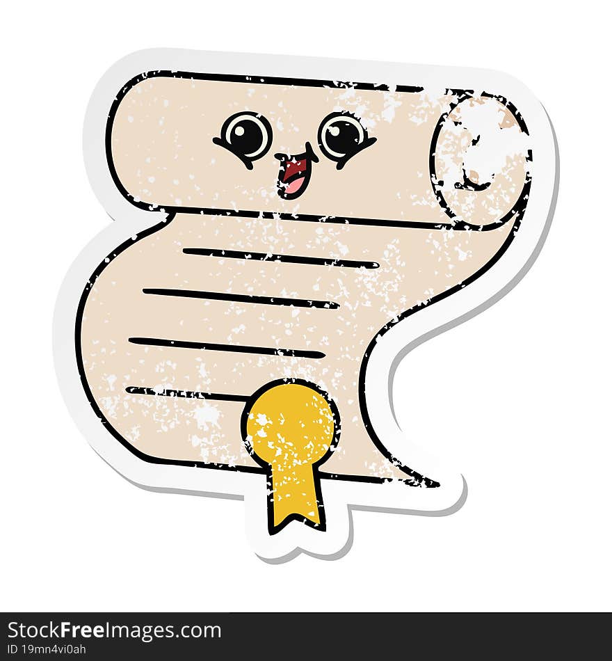 distressed sticker of a cute cartoon contract