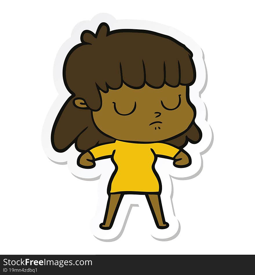 sticker of a cartoon indifferent woman