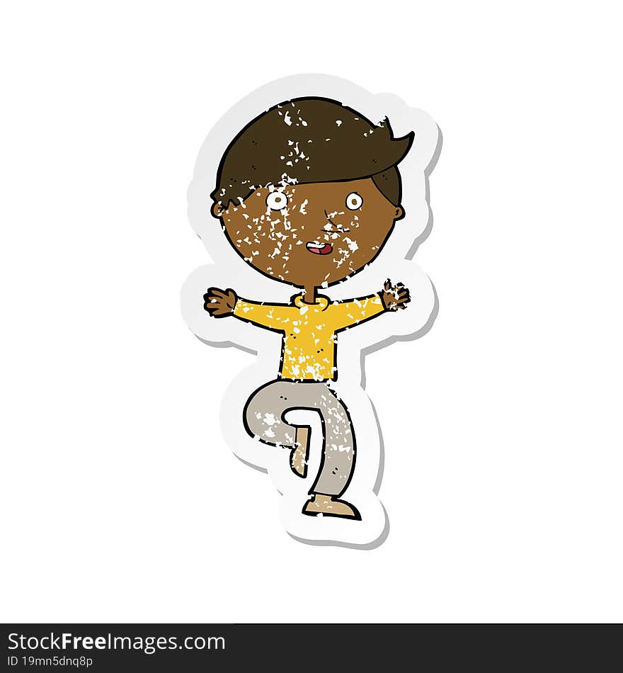 retro distressed sticker of a cartoon excited man