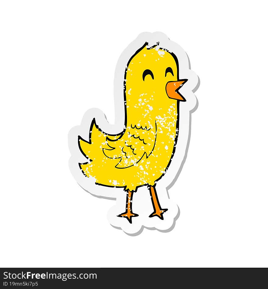 Retro Distressed Sticker Of A Cartoon Happy Bird