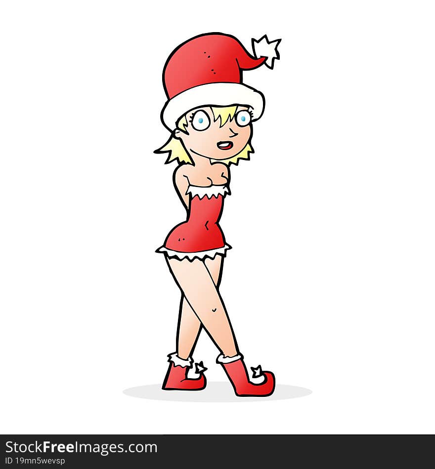 Cartoon Woman In Christmas Elf Costume