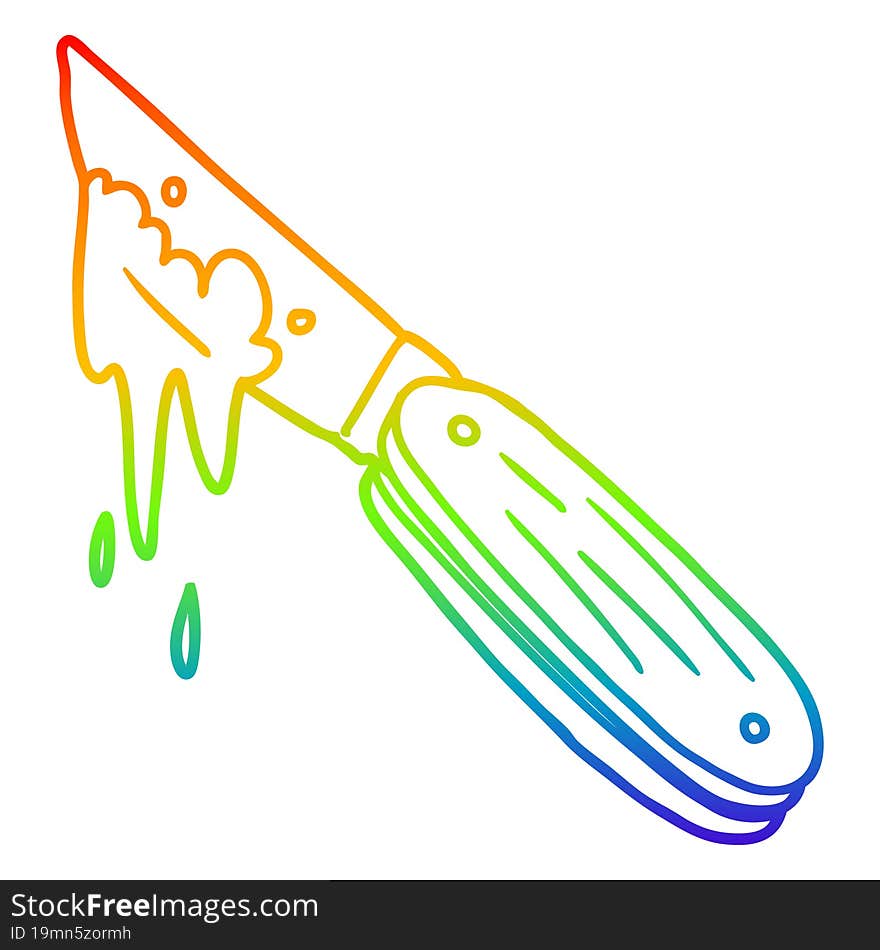 rainbow gradient line drawing of a cartoon bloody knife