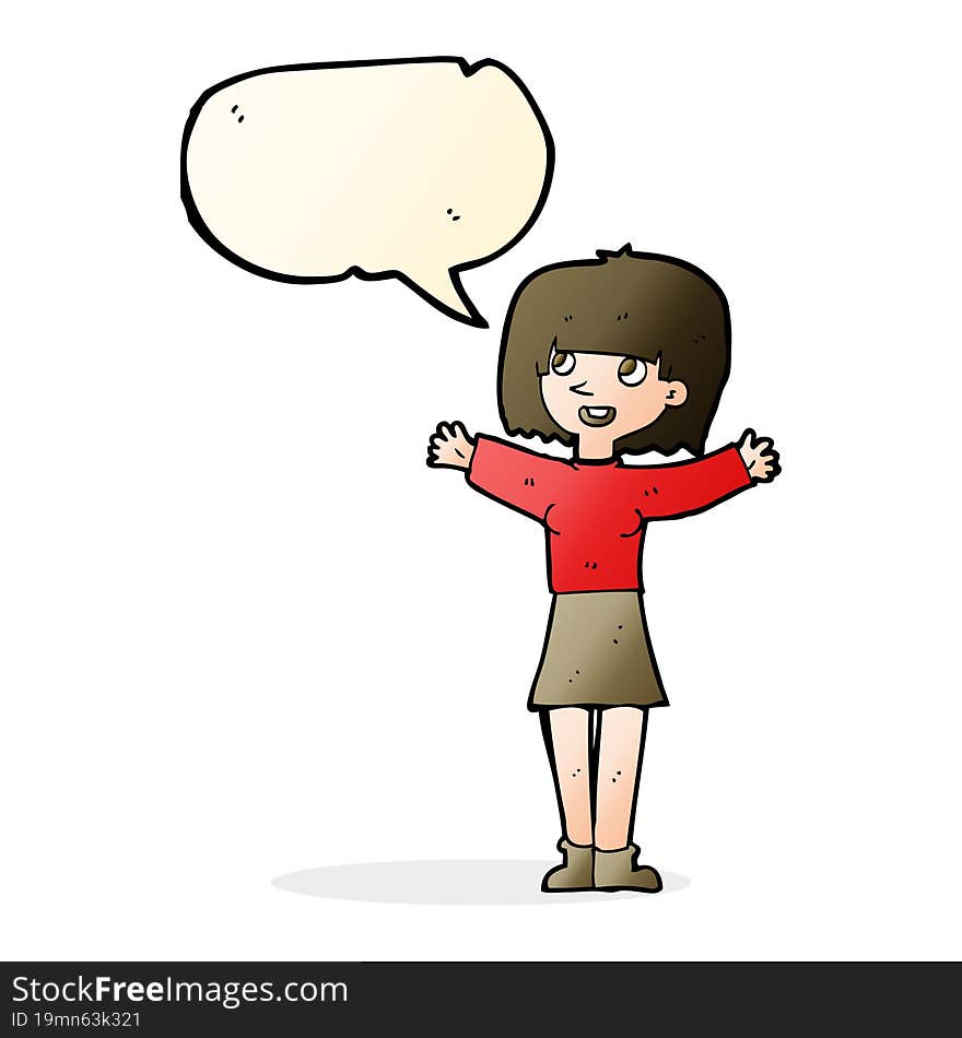 cartoon excited woman with speech bubble