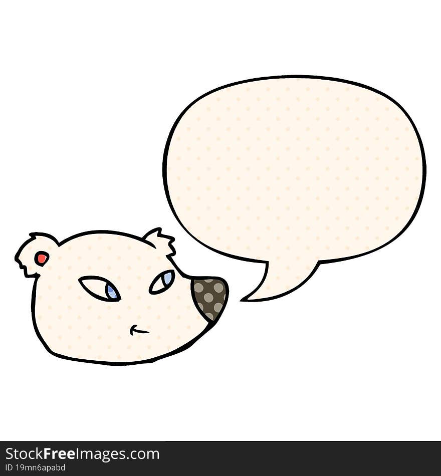 cartoon polar bear face and speech bubble in comic book style