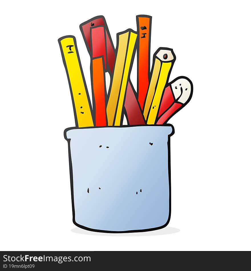 Cartoon Desk Pot Of Pencils And Pens