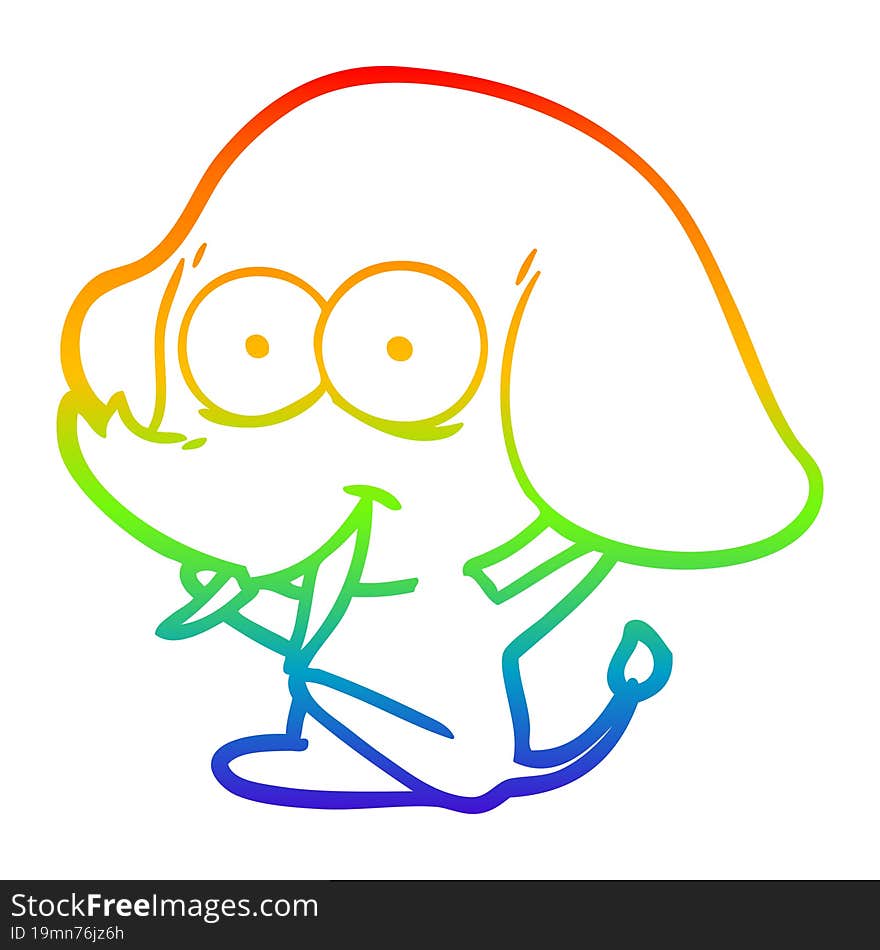 Rainbow Gradient Line Drawing Happy Cartoon Elephant