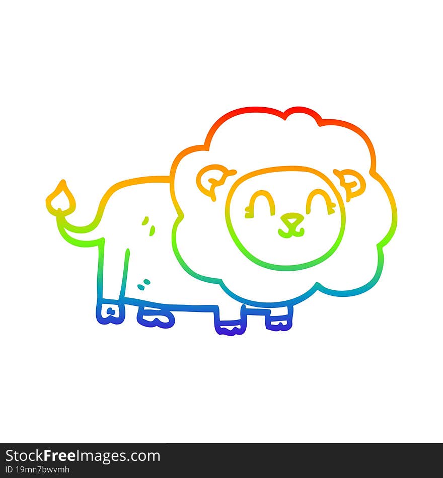 rainbow gradient line drawing of a cartoon happy lion