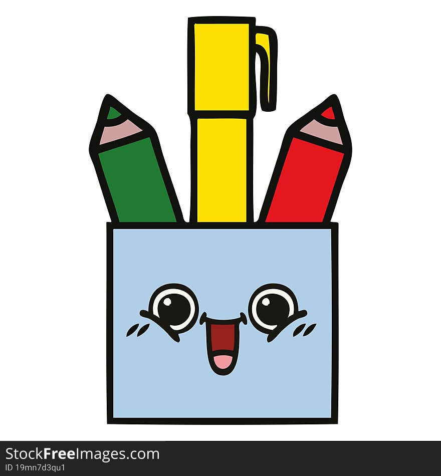 cute cartoon of a pencil pot. cute cartoon of a pencil pot