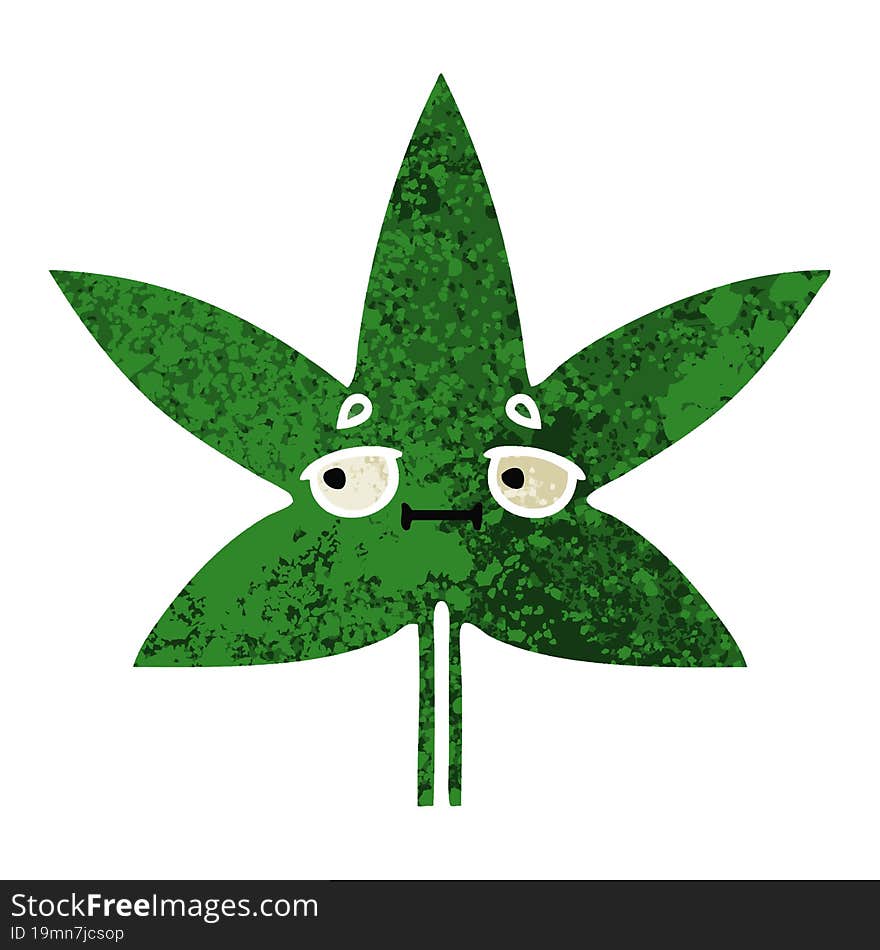 retro illustration style cartoon marijuana leaf