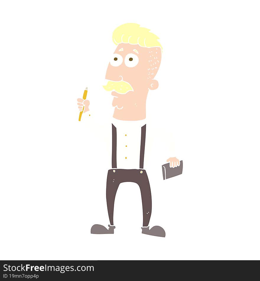 flat color illustration of a cartoon man with notebook