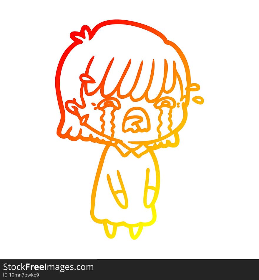 warm gradient line drawing of a cartoon girl crying