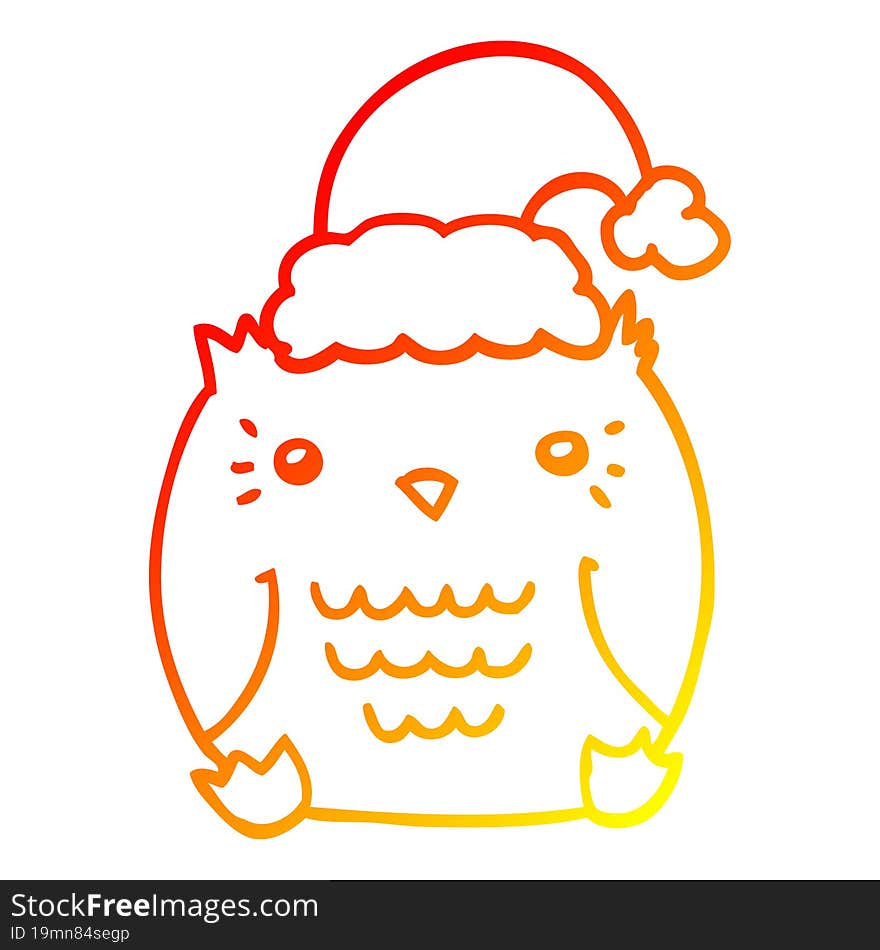 warm gradient line drawing cute cartoon owl wearing christmas hat