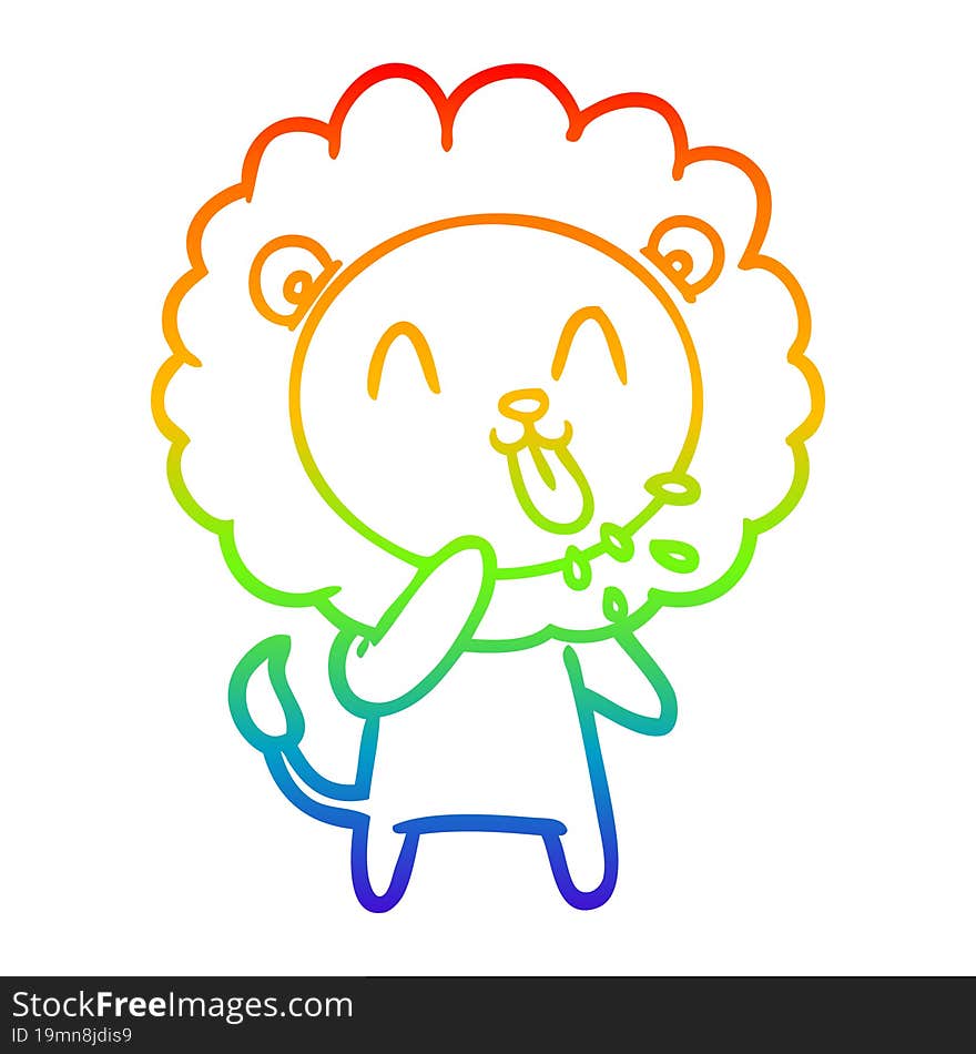 rainbow gradient line drawing happy cartoon lion