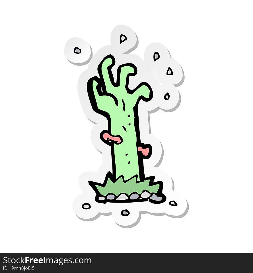 sticker of a cartoon zombie rising from grave