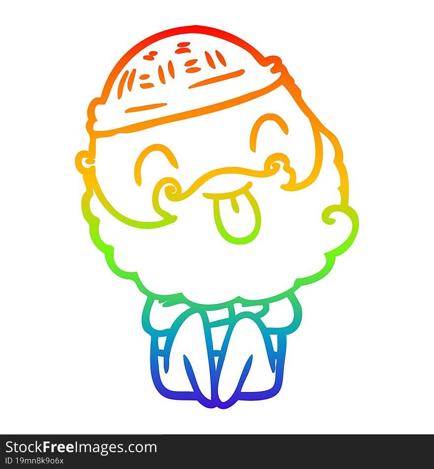 rainbow gradient line drawing man with beard sticking out tongue