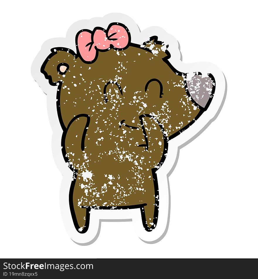 distressed sticker of a female bear cartoon