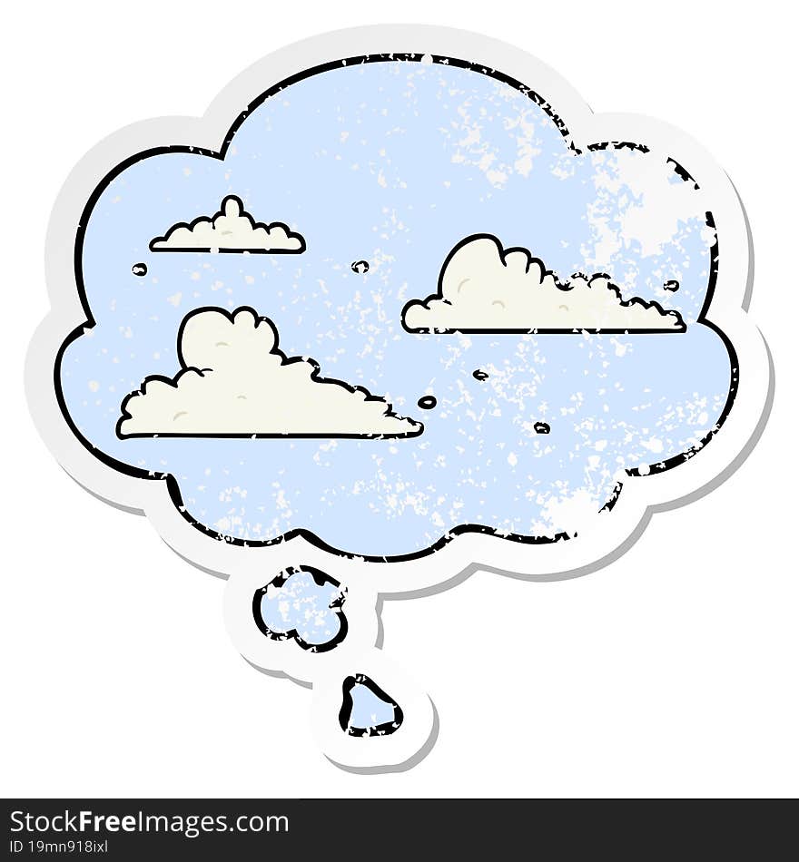 cartoon clouds and thought bubble as a distressed worn sticker