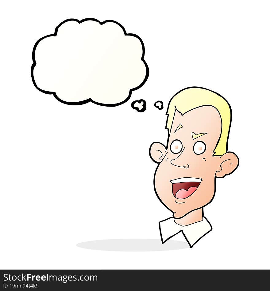 cartoon male face with thought bubble