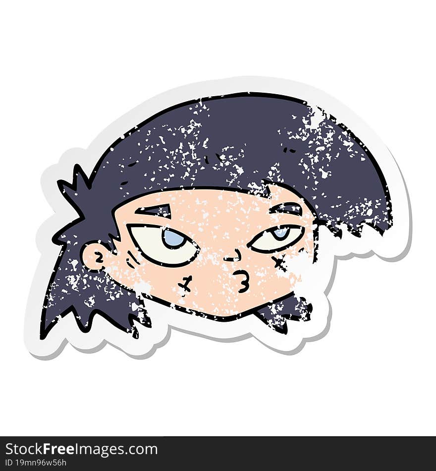 distressed sticker of a cartoon scratched up face