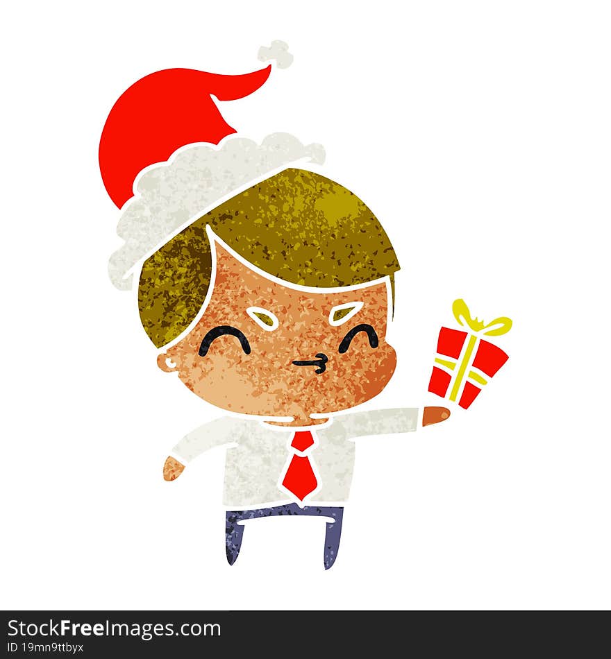 hand drawn christmas retro cartoon of kawaii boy