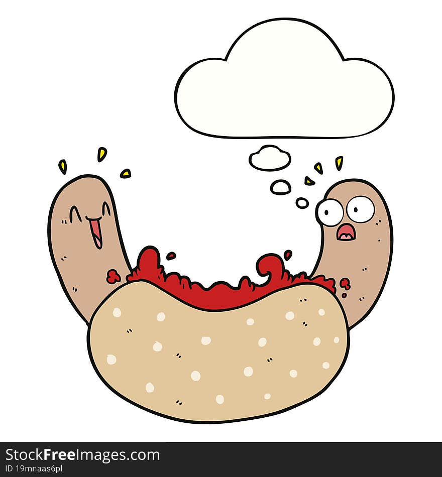 Cartoon Hotdog And Thought Bubble