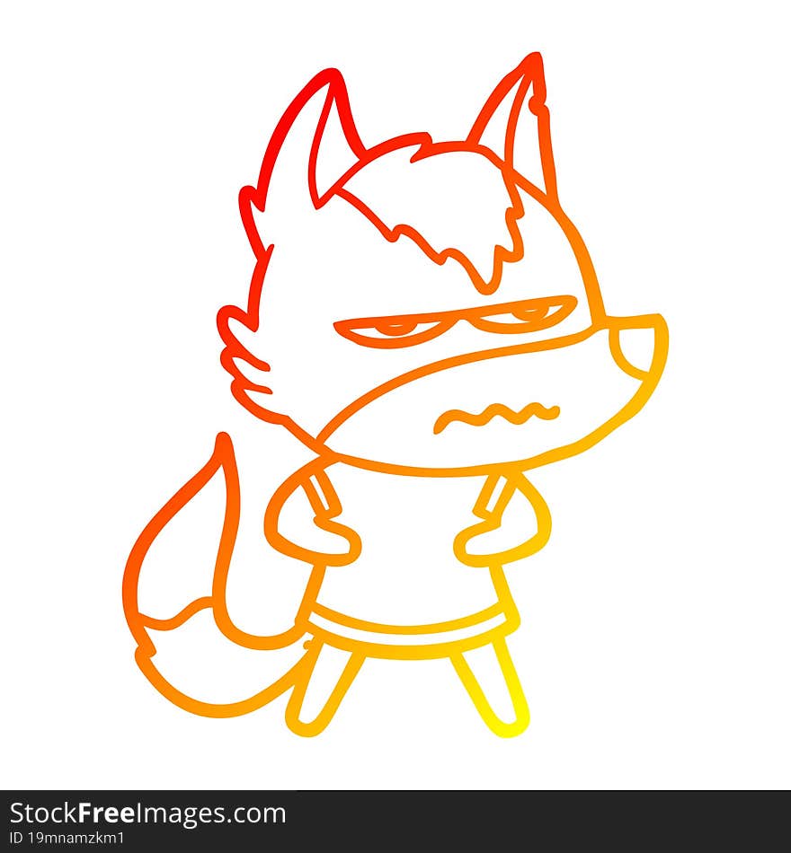 Warm Gradient Line Drawing Cartoon Annoyed Wolf