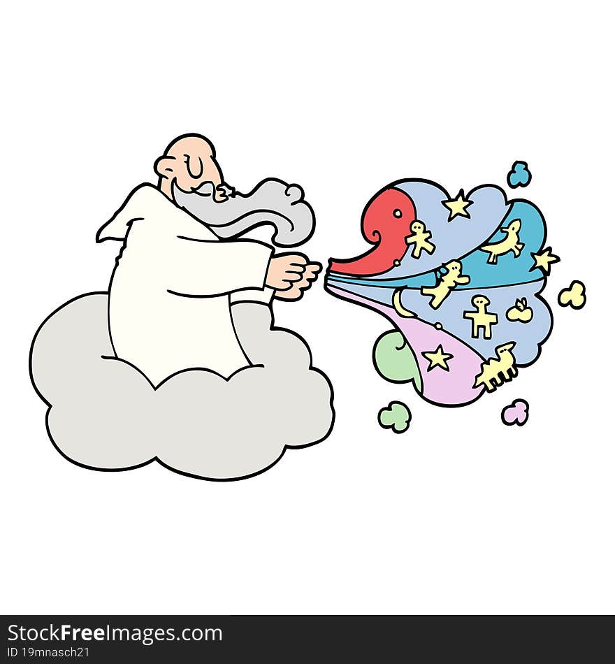 Cartoon Doodle God On Cloud