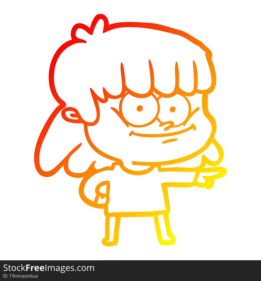 warm gradient line drawing cartoon girl smiling