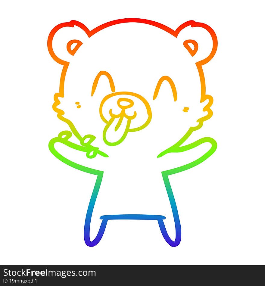 rainbow gradient line drawing of a rude cartoon polar bear sticking out tongue