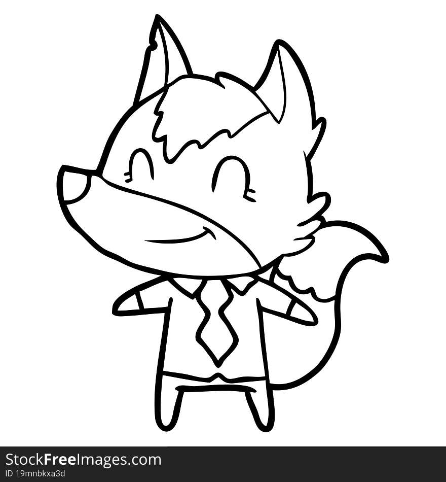 friendly cartoon wolf office worker. friendly cartoon wolf office worker