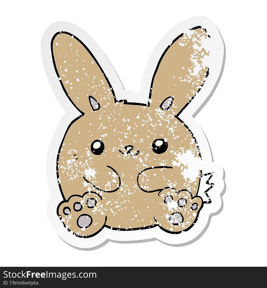 distressed sticker of a cartoon rabbit