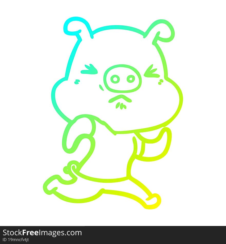 cold gradient line drawing cartoon angry pig wearing tee shirt