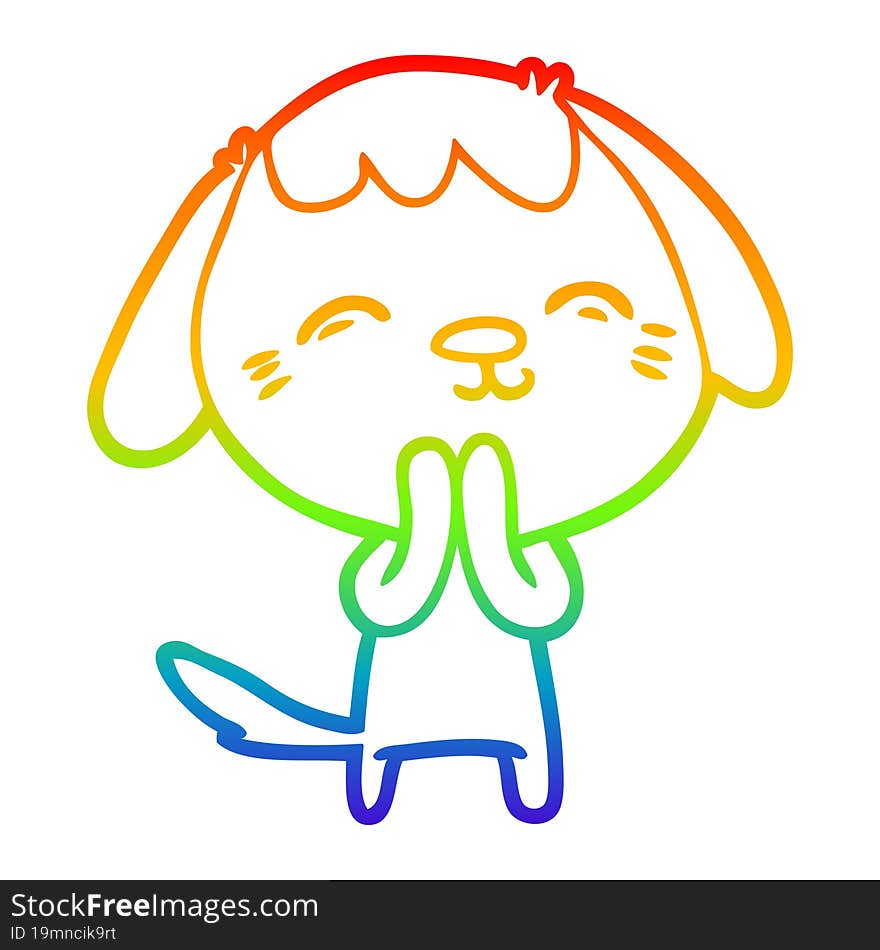 rainbow gradient line drawing of a happy cartoon dog