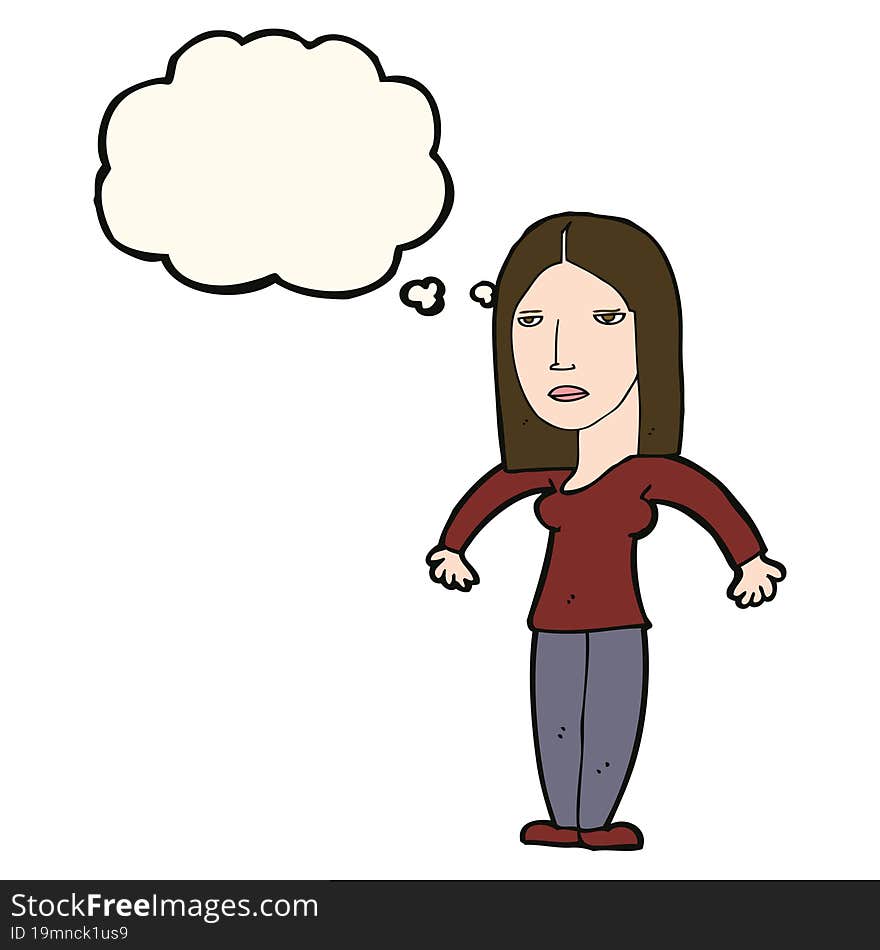 cartoon annoyed woman with thought bubble