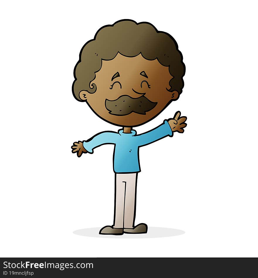 cartoon man with mustache waving