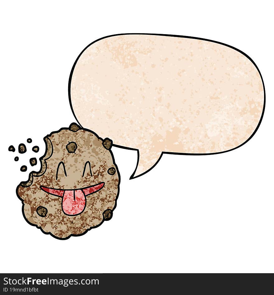 Cartoon Cookie And Speech Bubble In Retro Texture Style