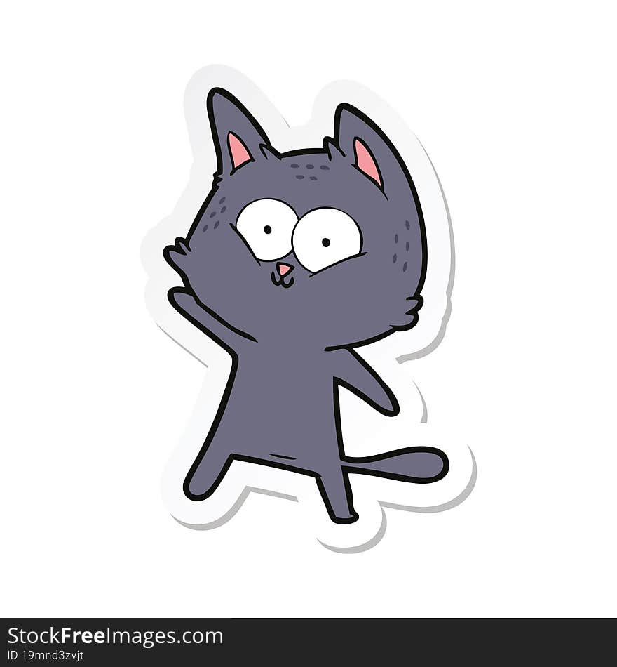 Sticker Of A Cartoon Cat Waving