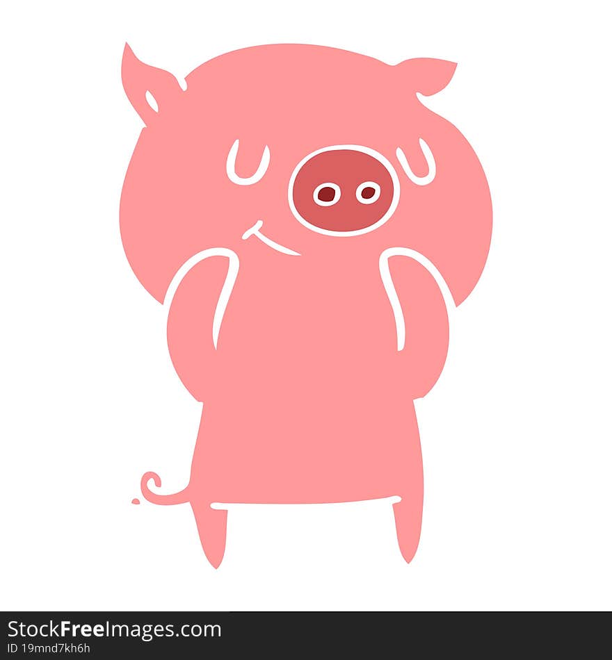 happy flat color style cartoon pig