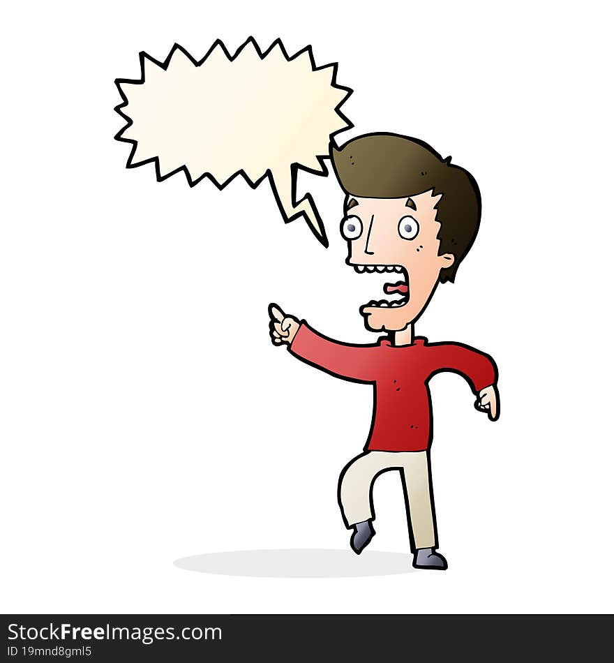 Cartoon Terrified Man With Speech Bubble